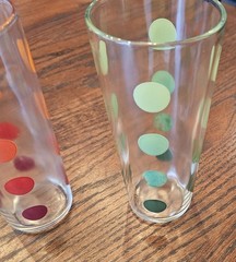 Vintage MCM 2 Libbey Polka Dot Glass Tumblers 1 green 1 red