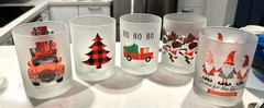 Culver Christmas Glasses Set 5 Vintage Frosted Elfs Reindeer Tree Must SEE