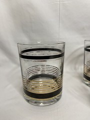 Vintage Set Of 4 Luminarc J.D. Durand Low Ball Glasses Black Gold *READ