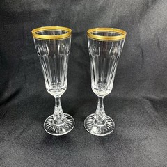 2 OSCAR DE LA RENTA DRESDEN Champagne Flutes GLASSES Crystal 8 1/4” Gold Trim