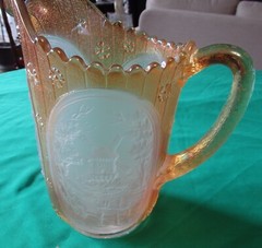 Vintage Imperial Glass Pitcher Marigold Windmill Carnival Glass Iridescent Amber