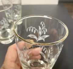 Set Of 5 Vintage Libbey White Gold BLUEBELL Floral Gold Rim Tumbler Glasses 8 oz