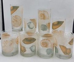 Vtg Culver Hi-ball/Low-ball Cocktail Seashell Pastel Textured Glasses Set of 8