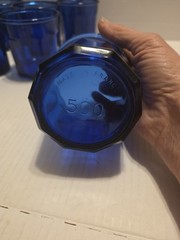 Set of 6 Blue Cobalt Pressed Glass Tumblers 500 mL Geometric Made France