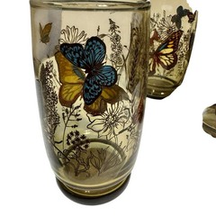 Vtg Libbey Smokey Butterfly Meadow Garden Tumbler Drinking Glasses 70s Set of 4