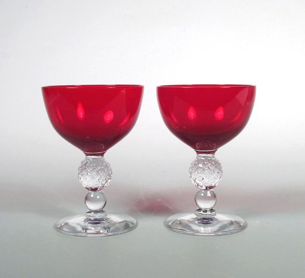 Morgantown Glass PAIR Spanish Red Ruby Golf Ball 3½ oz Liquor Cocktails Art Deco