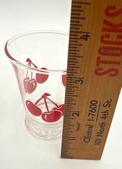 One Vintage MCM Red Cherries Small Shot Glass or Juice Clear Barware 3″