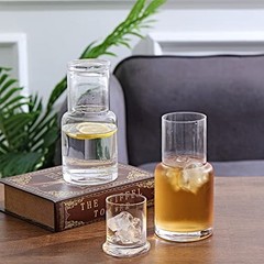 Nightstand Water Carafe & Glass Set – Tumbler Lid, Ideal for Bedroom, Bathroom,