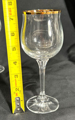 Bohemia Geneve Water Wine Glass Goblets Ribbed Stems Gold Rim Crystal Set (5)