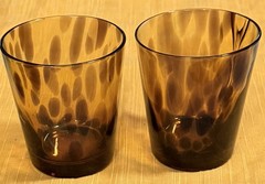 Vintage Amber Tortoiseshell Old Fashioned Glasses Set of 2 Mid Century Modern