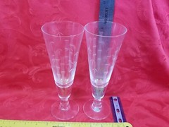 2 Noritake Sasaki Bamboo Etched Pilsner Clear Glass Mid Century Japan