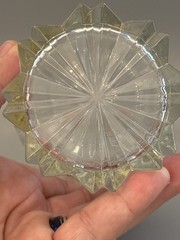 Vintage Gold Rim Pressed Glass Old Fashioned Rocks Tumbler Starburst Base MCM