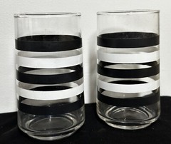 2 Retro Tumblers Black and White Striped 5-inch Bolero Drinking Glasses (12 oz.)