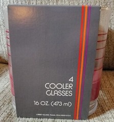 Vintage Set of 4 Libbey Red Clear Striped Glasses 16 Oz Cooler Drinking NEW MCM