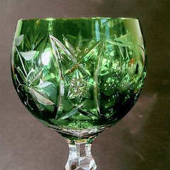 BEYER CRYSTAL TALL WINE HOCK, Green, Cut Lead Crystal, 7 5/8″, 8 Oz, GERMANY