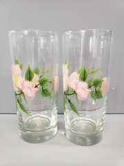 Vintage Franciscan Desert Rose 2 GLASS Tumblers 6 1/4″