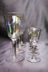 West Virginia Iridescent Luster Stem #3840 Loop Optic 5 Cordial & 4 Wine Glasses