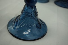 4-Blue Glass Water Goblets or Iced Tea Glasses w/ Bell Bottoms, 7 3/8″ (B21)
