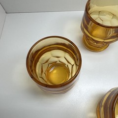 Set of 4 Vintage Anchor Hocking Georgian Amber Honeycomb Glass Tumblers MCM