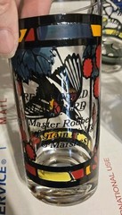 4 Vtg Glass Tumblers Stained Glass Bird Motif Blue Jay Cardinal Oriole Blackbird