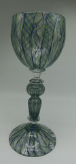 Vintage Murano Italian Blue Green Latticino Zanfirico Goblet Hand Blown Glass