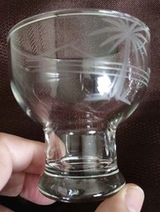 Four 3″ Etched Palm Tree & Sail Boat Hollow Stem Crystal Whiskey 4 oz. Glasses