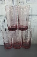VTG Libbey Octagon Facets Imperial Plum High Glasses Set 5 /Texture on glass