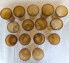 Rare Vintage MCM Hand Blown Amber Rim Bubble Glass Tumbler/Water – Set Of 15