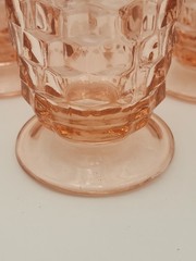 Indiana Glass Whitehall Cubist Pink Peach Footed Tumbler 6” Set of 3