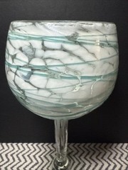 Hand Blown Aqua Art Glass Goblet – Mexican Hock Style – Seafoam – Unmarked
