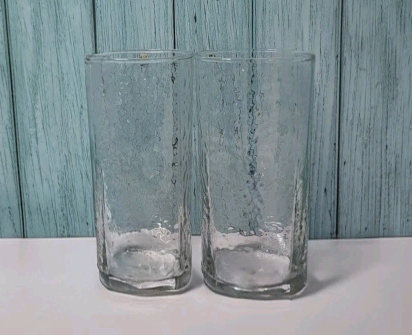 Set of 2 Vintage Libbey Crisa Clear Dimpled Pinched Grip Glass Tumblers 18oz