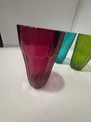Vintage Pasabahce Palaks Jewel Toned 10 Panel Tumbler Glasses 5 3/8″ Set of 3
