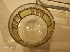 Set Of 5 VTG Culver Prado rolly polly Glasses In Green & Gold 8oz w caddy
