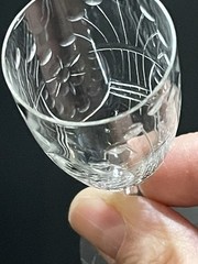 4 Etched Cordial Stemware Wavy Stem Optic Vintage 4 in Tall Footed Gift