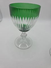 Vtg Emerald Green Cut to Clear Crystal Goblet Bohemian Czech Emerald Wine Glass