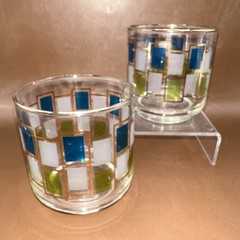 VINTAGE 1960’S LIBBEY NORDIC ROCK GLASSES GREEN BLUE GOLD EXC COND