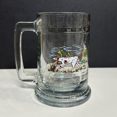 Princess House Beer Mug Colonial 12 oz Glass Stein Spaniel Dog Silver Greek Key