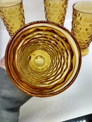 Set Of 4 Vtg. Indiana Glass American Whitehall Amber Gold Cube Tumblers
