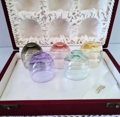 5 pcs ANTIQUE MOSER ART GLASS BOHEMIAN CULBUTO SHOT GLASSES, Original Box