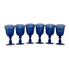 Vintage Imperial Glass Old Williamsburg Cobalt Goblets 5.3″ Set of 6 Deep Blue