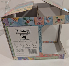 LIBBEY SUE ZIPKIN CLEAR GOBLETS 7″ SANGO SWEET SHOP BIRDS FLOWERS BEES Set of 4