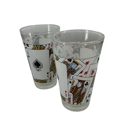 Lot of 2 Poker Playing Cards 0829 Pint Glasses Casino Blackjack Vintage 16 oz