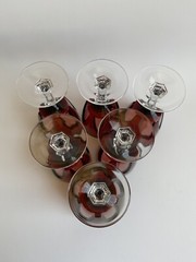 Vintage D’Arques Crystal French Set of 6 Gothic Ruby Red Wine Glasses 5 3/4”H