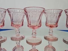 set (5) Wine Goblets Glasses 4-1/4″ Crystal Fostoria Jamestown Swirl Pink