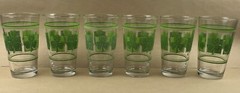 Vintage Libbey Shamrock Irish Clover Tumbler Set Of 6 Green 16 oz Glasses