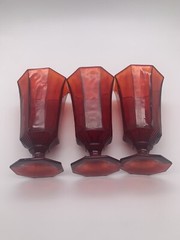 MCM Octagonal Ruby Amber Yellow Cadmium Orange Gothic Viking Water Goblets Set