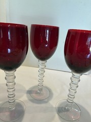 VTG Set Of 3 Home Essentials Imperial Ruby Red Goblets Stacked Stem Hand Blown