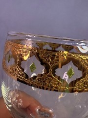 Culver Valencia Wine Glasses 22K Gold Green Jewel Hollywood Regency EUC Set of 4