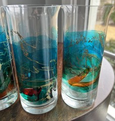 6 STIF Romania Hand Painted Hand Blown Flared Rim Glasses Clean Beautiful