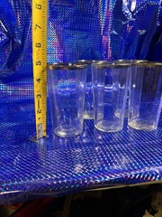 Lot of 5 Clear Glass Tumblers Water Glasses with Silver Rim Mid Century Modern